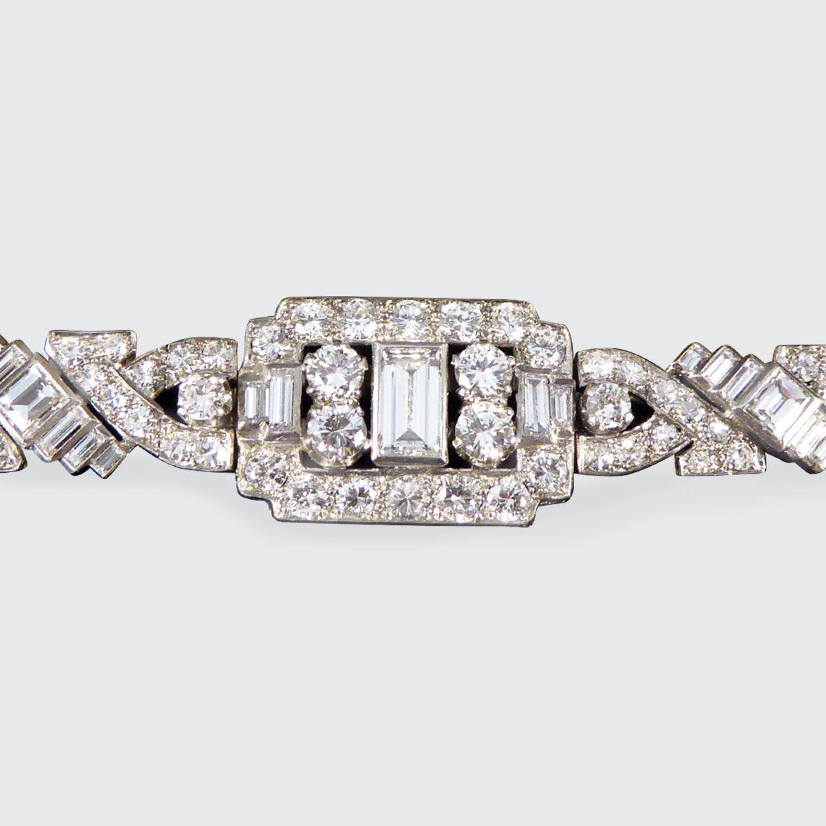 Art Deco 10.38ct Diamond Panel Bracelet in Platinum in Original Antique Box - Wharfedale Antiques