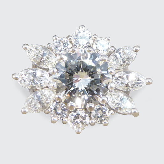3.28ct Diamond Flower Burst Cluster Ring in 18ct White Gold