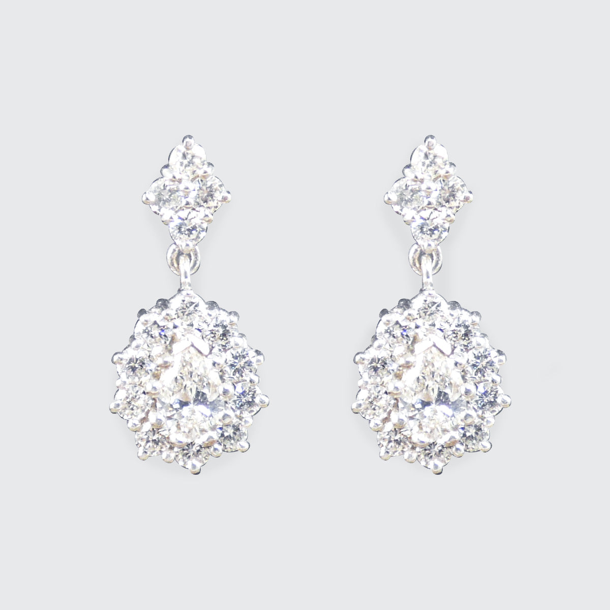 1.40ct Diamond Pear Cut Cluster Drop Earrings in 18ct White Gold - Wharfedale Antiques