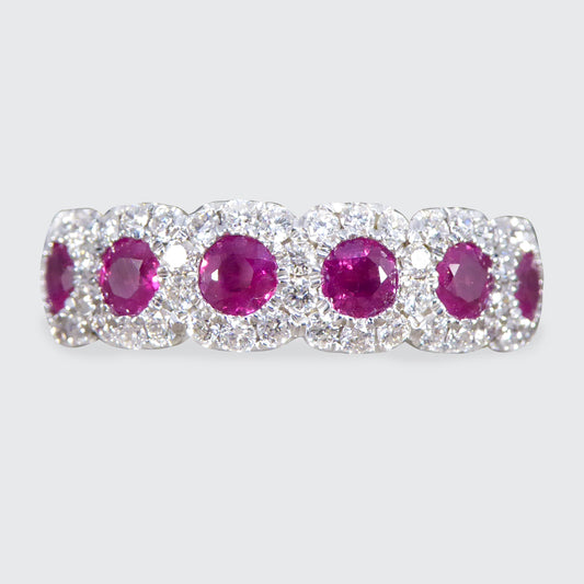 Ruby and Diamond Sextuple Cluster Ring in 18ct Yellow and White Gold