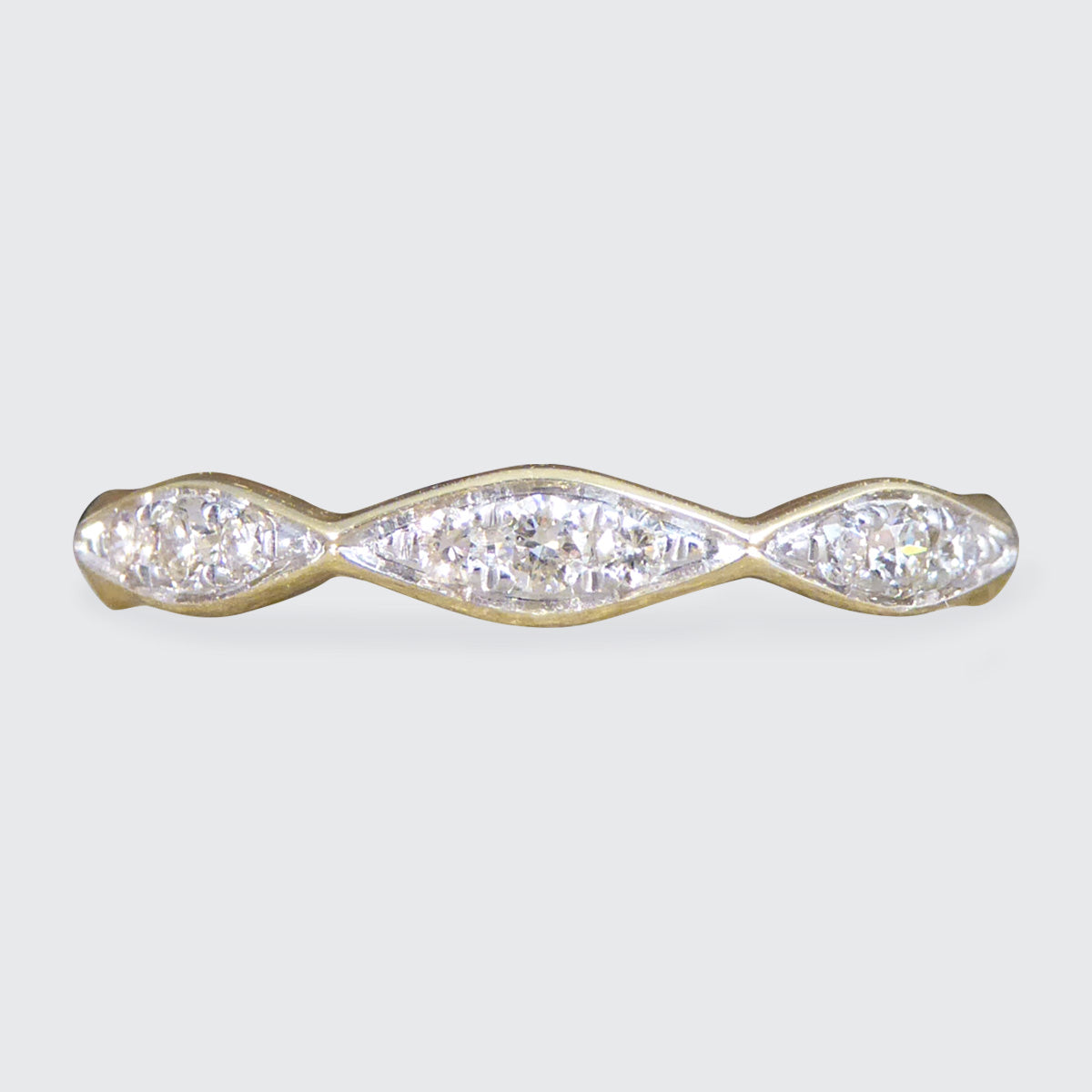 Diamond set Geometric Half Eternity Band Ring in Yellow Gold - Wharfedale Antiques