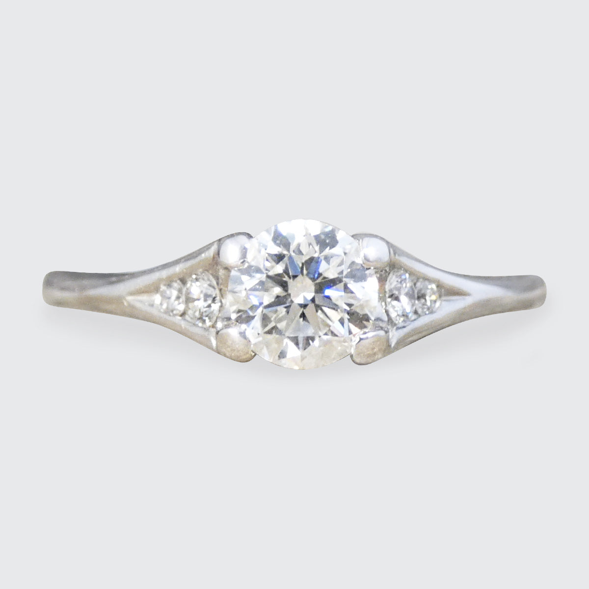 Diamond Solitaire Engagement Ring with Diamond Set Shoulders in 18ct White Gold - Wharfedale Antiques