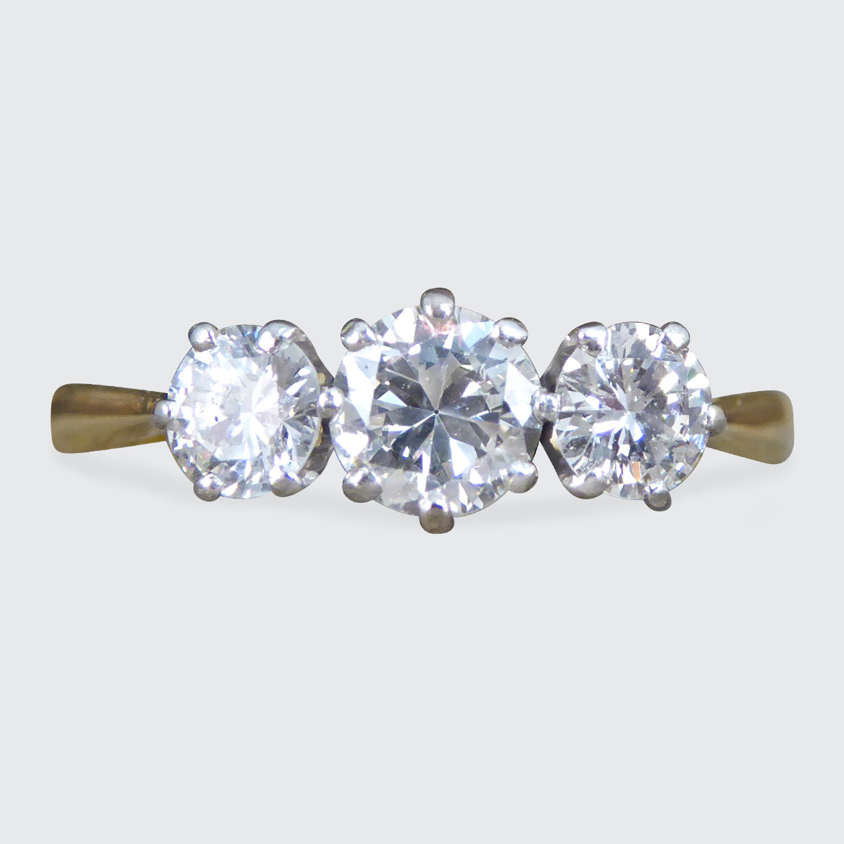C1920's Diamond Trilogy Three Stone Diamond Ring in 18ct Yellow Gold and Platinum - Wharfedale Antiques