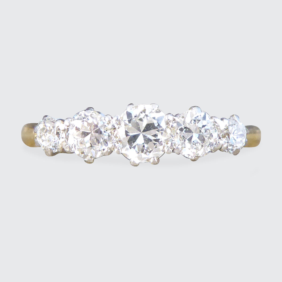 Antique Edwardian Diamond Five Stone Ring in 18ct Yellow Gold and Platinum