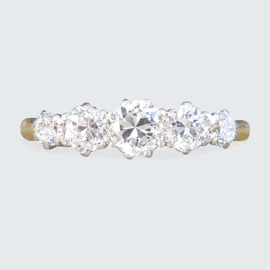 Antique Edwardian Diamond Five Stone Ring in 18ct Yellow Gold and Platinum