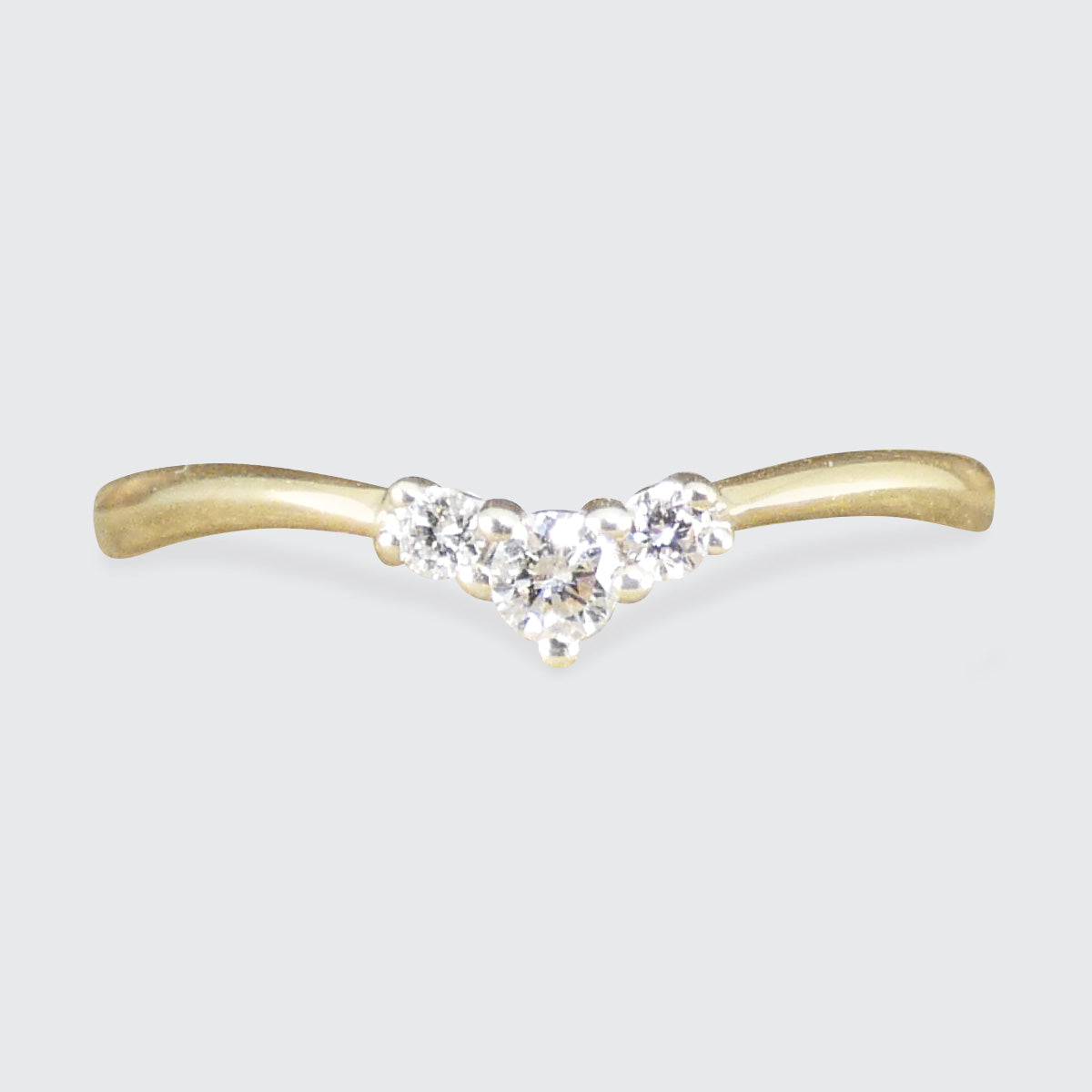 Fine and Dainty Diamond Set Mini Wishbone Ring in Yellow Gold - Wharfedale Antiques