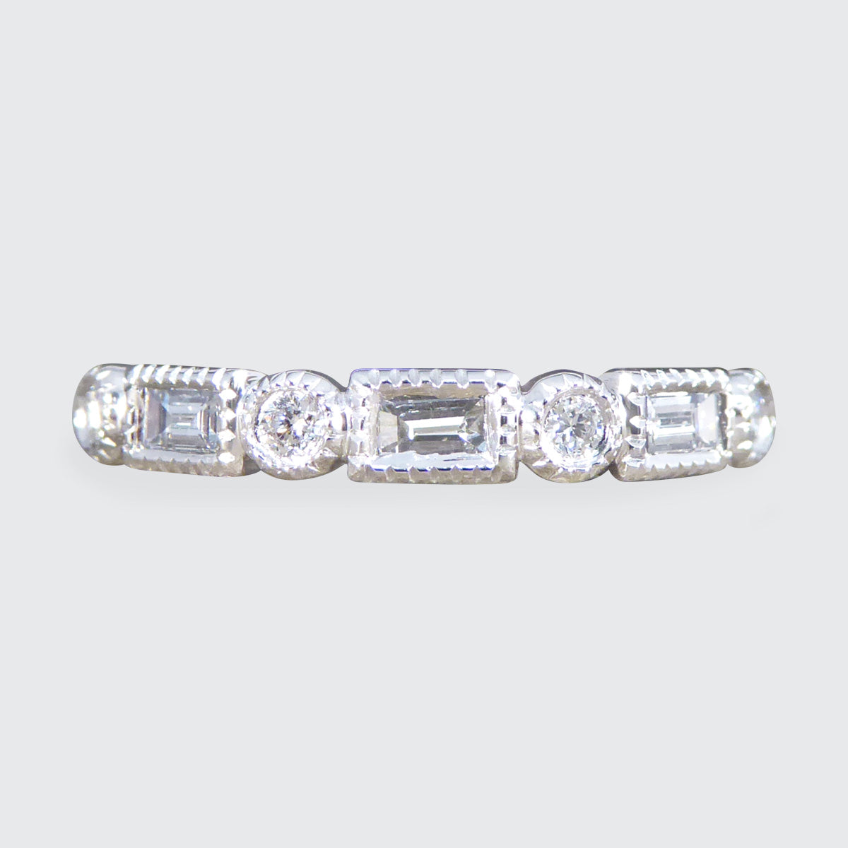 Baguette and Brilliant Cut Diamond Half Eternity Band in Platinum - Wharfedale Antiques