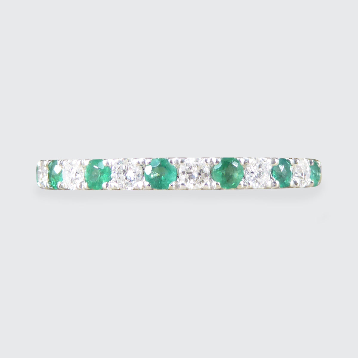 Emerald and Diamond Half Eternity Ring in White Gold - Wharfedale Antiques