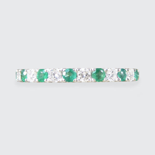 Emerald and Diamond Half Eternity Ring in White Gold - Wharfedale Antiques