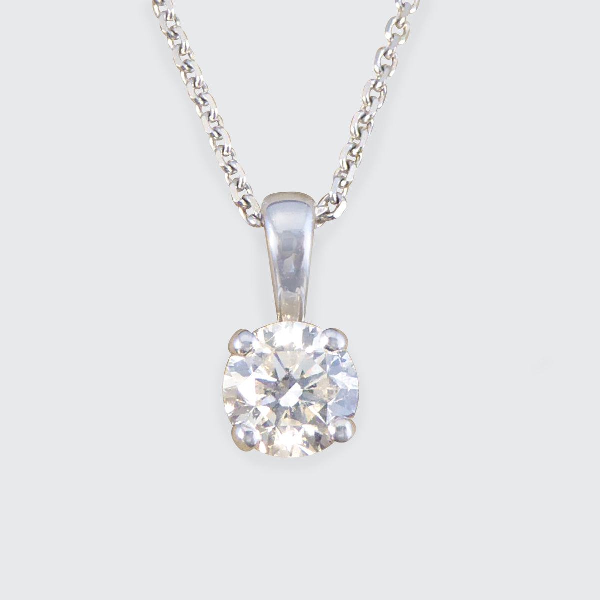 0.50ct Diamond Solitaire Pendant Necklace in 18ct White Gold - Wharfedale Antiques