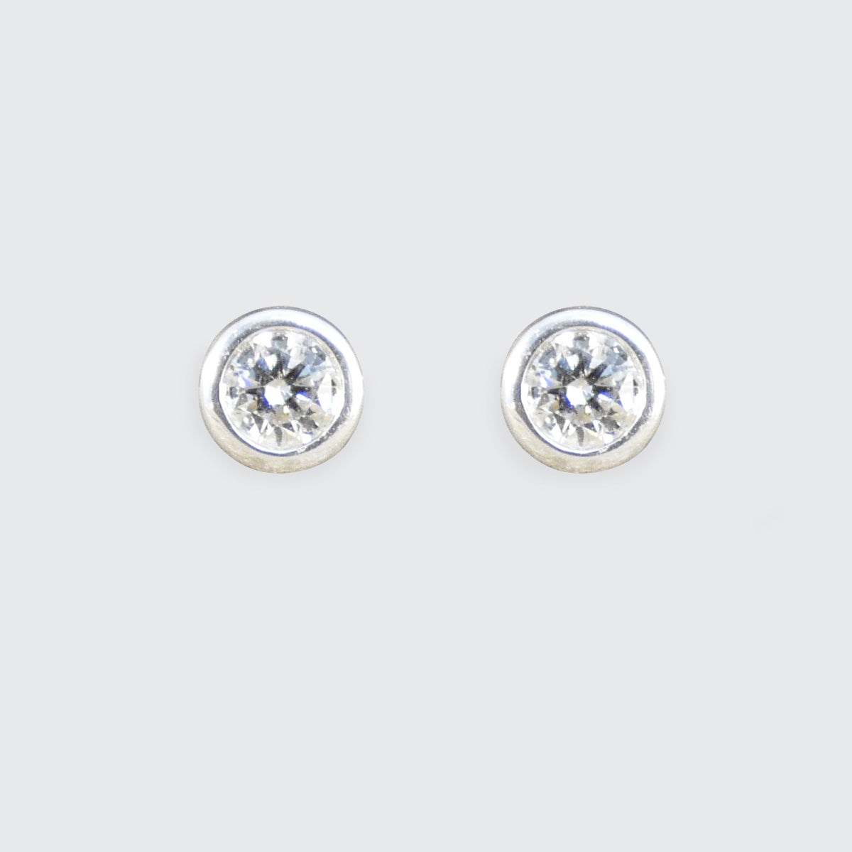 Bezel Set Diamond Stud Earrings in White Gold - Wharfedale Antiques