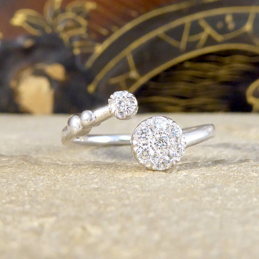 Diamond Daisy Cluster Torque Ring in White Gold - Wharfedale Antiques