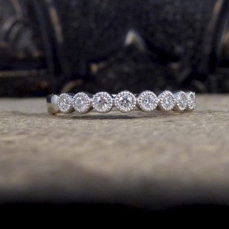 Diamond Rub Over Collar Set White Gold Half Eternity Ring - Wharfedale Antiques