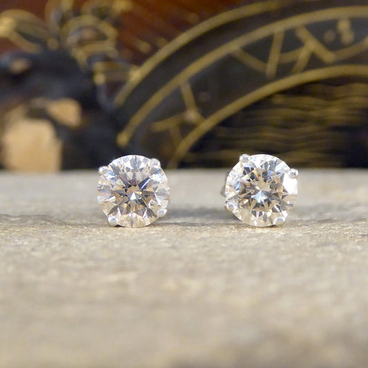 1.67ct Diamond Stud Earrings in 18ct White Gold - Wharfedale Antiques