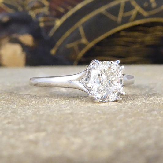 1.00ct Cushion Modified Brilliant Cut Diamond Solitaire Engagement Ring in 18ct White Gold - Wharfedale Antiques