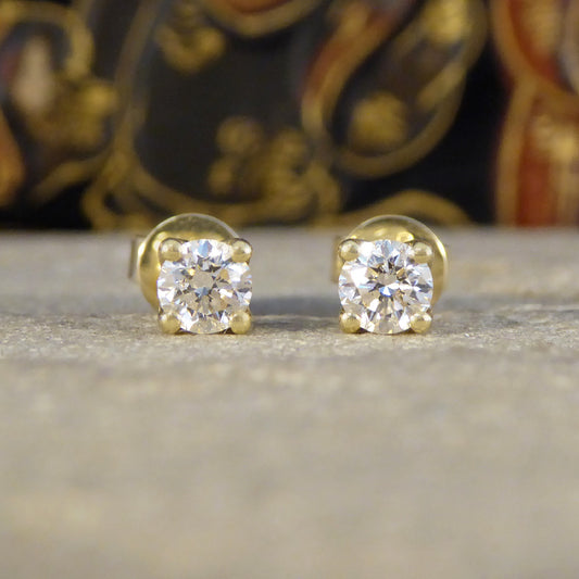 0.50ct Diamond Stud Earrings in Yellow Gold - Wharfedale Antiques