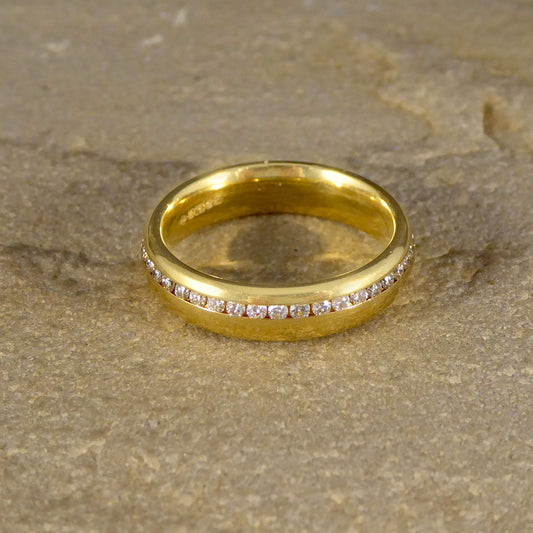 Solid 18ct Yellow Gold Full Diamond Eternity Set Wedding Band Ring by Bunz - Wharfedale Antiques