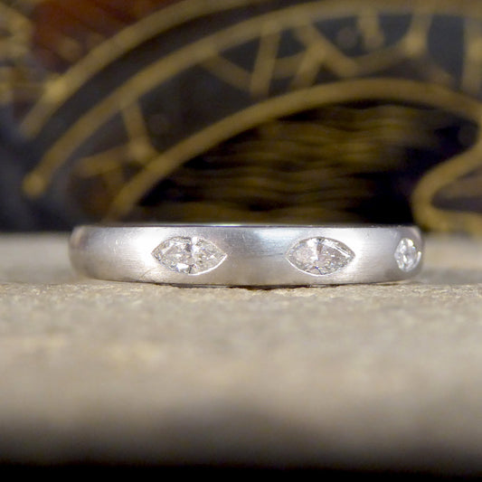 Marquise Diamond Set Brown and Newirth Ring in 18ct White Gold with Satin Matt Finish - Wharfedale Antiques