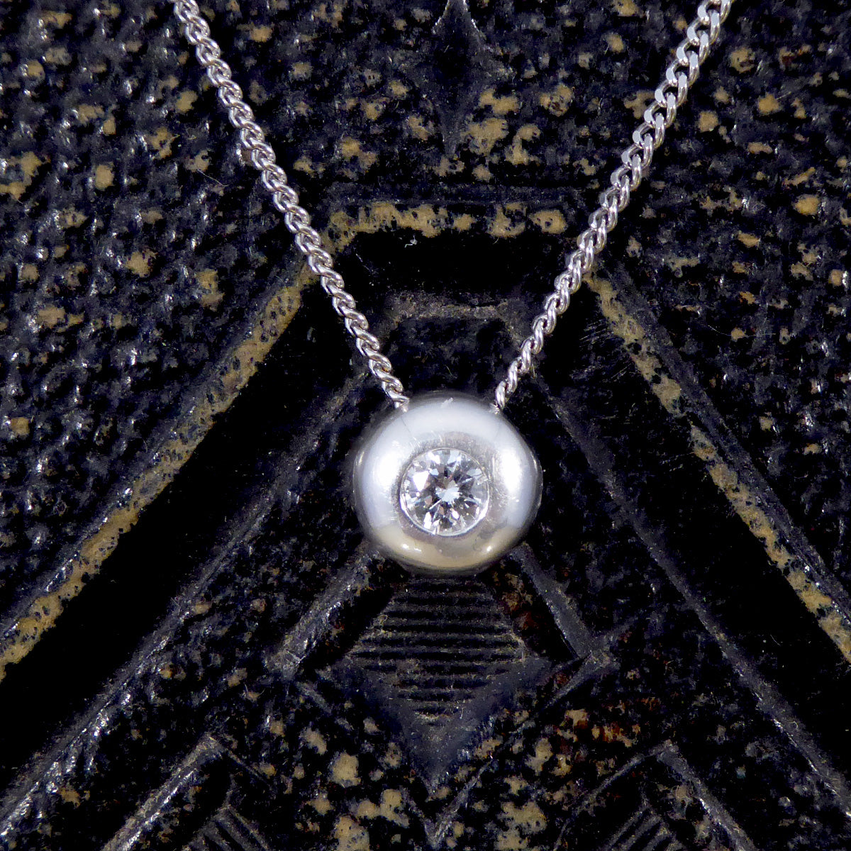 Diamond Circular Pendant Necklace with Rub Over Collar Setting in 18ct White Gold
