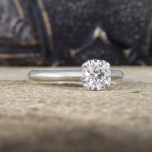 Diamond Solitaire Ring with a Cushion Cut Illusion in White Gold - Wharfedale Antiques