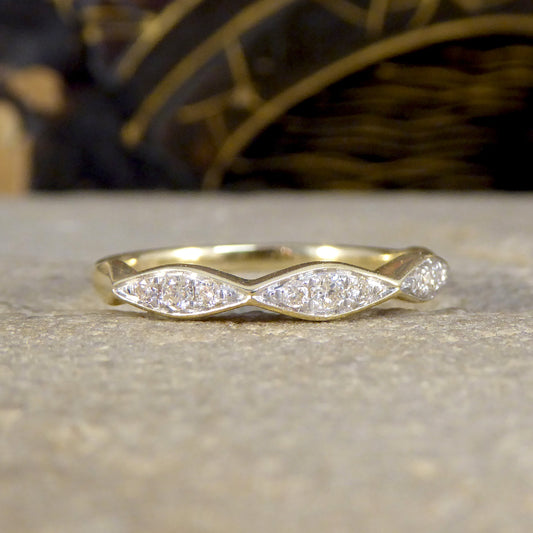 Diamond set Geometric Half Eternity Band Ring in Yellow Gold - Wharfedale Antiques