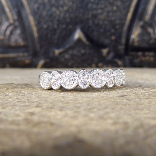 Diamond set Flat Cluster Half Eternity Ring in 18ct White Gold - Wharfedale Antiques