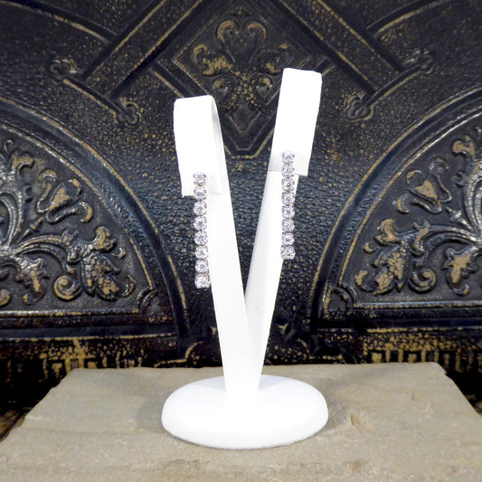 Modern Diamond Drop Linked Dangle Earrings in White Gold - Wharfedale Antiques