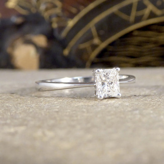 Radiant Cut Diamond Solitaire Ring in 18ct White Gold - Wharfedale Antiques