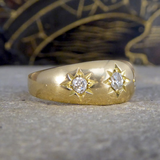 Antique Edwardian Diamond Set Gypsy Ring in 18ct Yellow Gold - Wharfedale Antiques