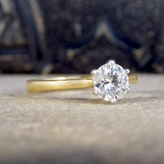 Vintage Brilliant Cut Diamond Solitaire Engagement Ring in 18ct Gold - Wharfedale Antiques