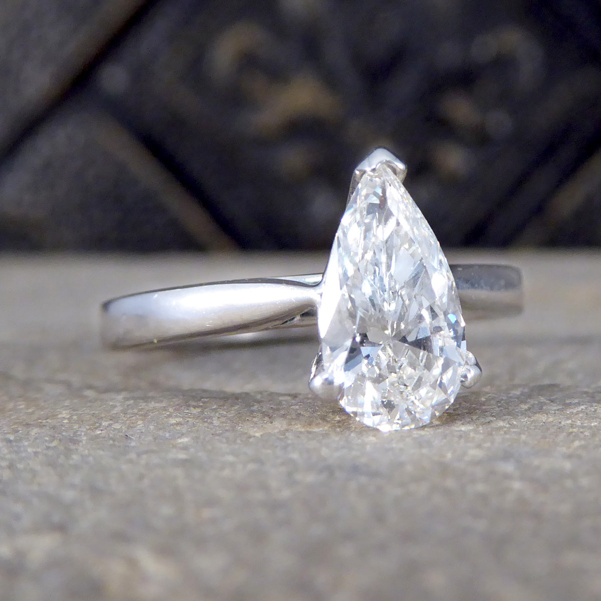 Solitaire Engagement Ring with 1.26ct Pear Cut Diamond in 18ct White Gold - Wharfedale Antiques