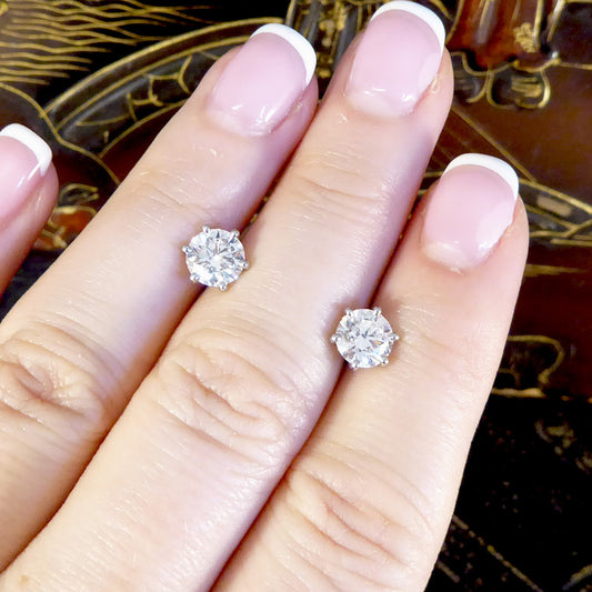 Quality 2.02ct Diamond Stud Earrings in Platinum with GIA Cert F Colour VS Clarity - Wharfedale Antiques