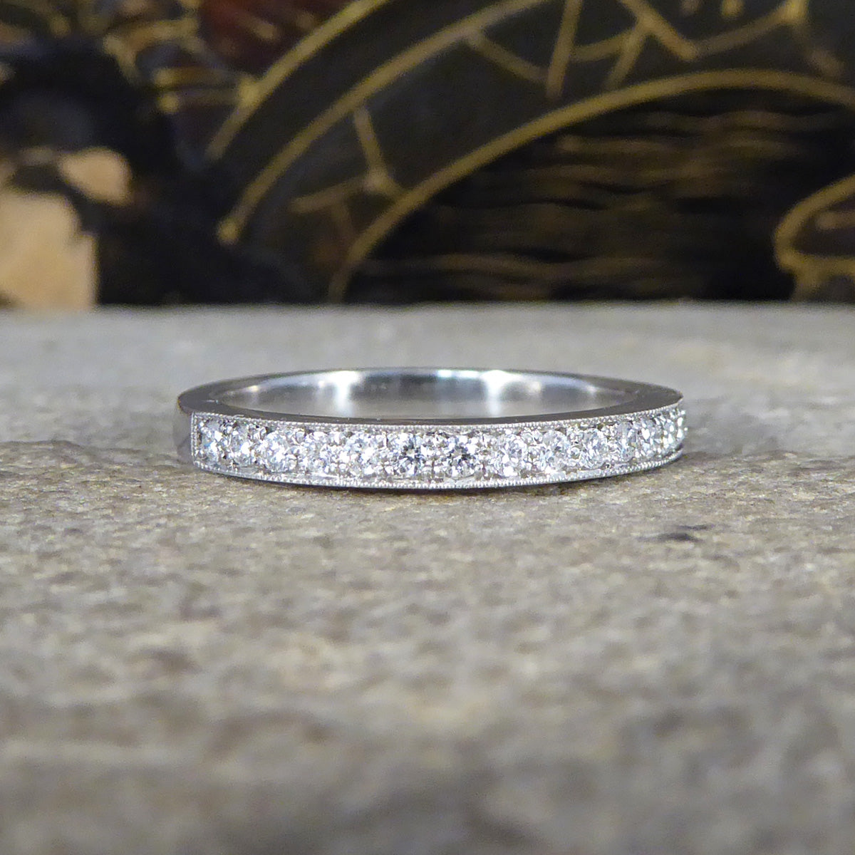 Modern Brilliant Cut Diamond Channel Set Half Eternity Ring in Platinum - Wharfedale Antiques