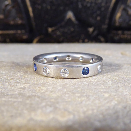 Sapphire and Diamond Band Ring in Platinum - Wharfedale Antiques