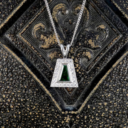 Tsavorite and Diamond cluster pendant necklace in white gold