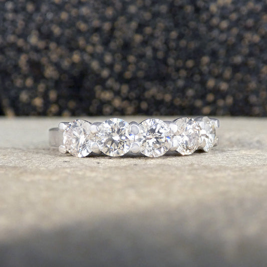 1.52ct Brilliant Cut Diamond Five Stone Ring in 18ct White Gold - Wharfedale Antiques