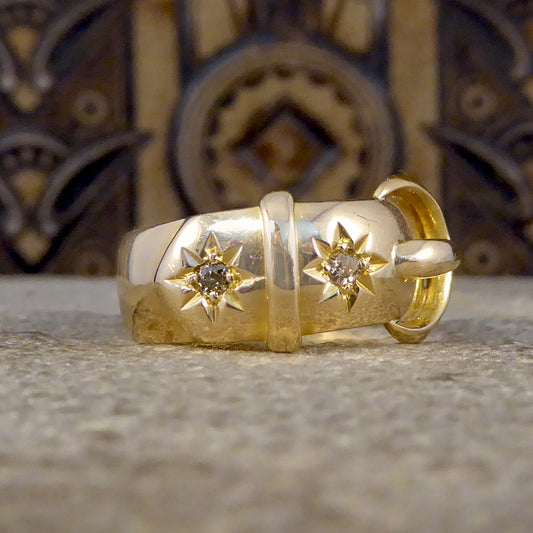 Antique C1919 Diamond set Buckle Ring in 18ct Yellow Gold - Wharfedale Antiques