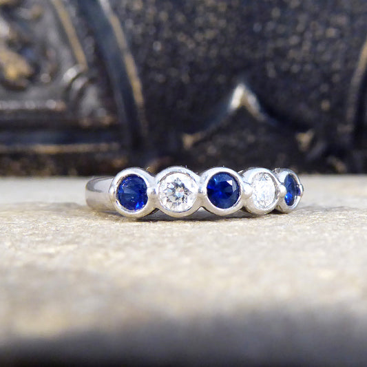 Sapphire and Diamond Bezel set Ring in 18ct White Gold - Wharfedale Antiques