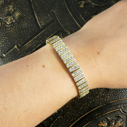 Vintage 8.20ct Diamond Panel Link Bracelet in 14ct Yellow Gold - Wharfedale Antiques
