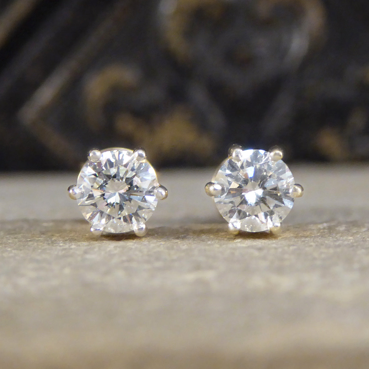 Classic Diamond Stud Earrings Weighing 1.00ct in 18ct Yellow Gold - Wharfedale Antiques