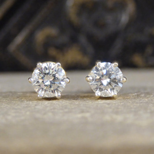 Classic Diamond Stud Earrings Weighing 1.00ct in 18ct Yellow Gold - Wharfedale Antiques