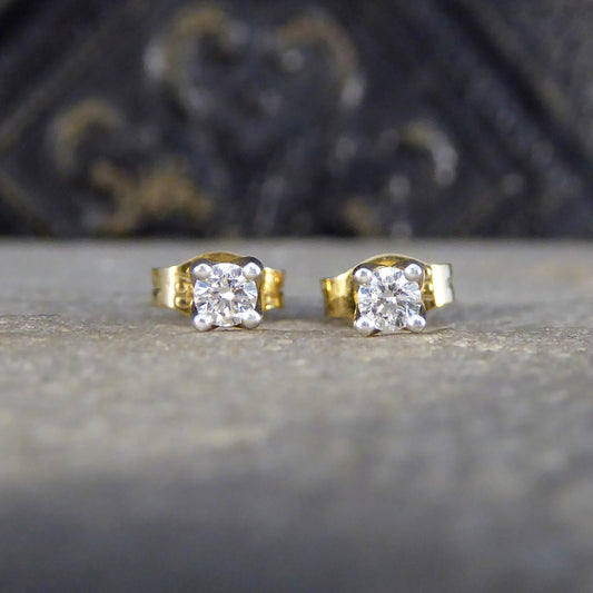 Diamond Stud Earrings in 18ct Yellow Gold - Wharfedale Antiques