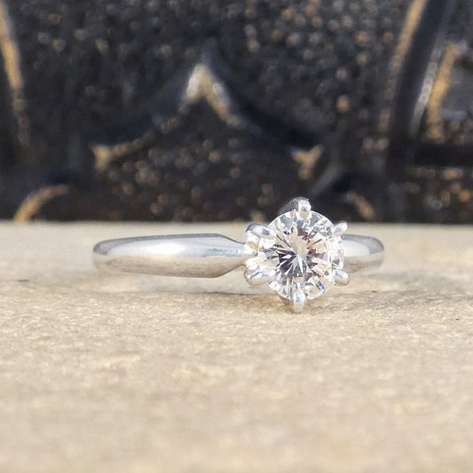 0.50ct Diamond Solitaire High Set Engagement Ring in 14ct White Gold - Wharfedale Antiques