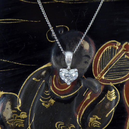 0.40ct Heart Cut Diamond Solitaire Pendant Necklace in 18ct White Gold - Wharfedale Antiques