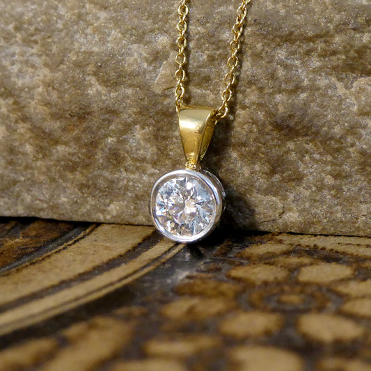 Classic 0.75ct Diamond Bezel Set Solitaire Pendant Necklace in 18ct Gold - Wharfedale Antiques