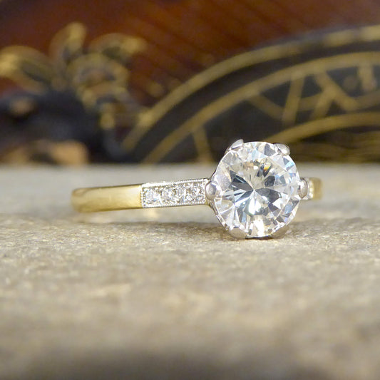 0.90ct Diamond Solitaire Engagement Ring in 18ct Yellow Gold and Platinum - Wharfedale Antiques