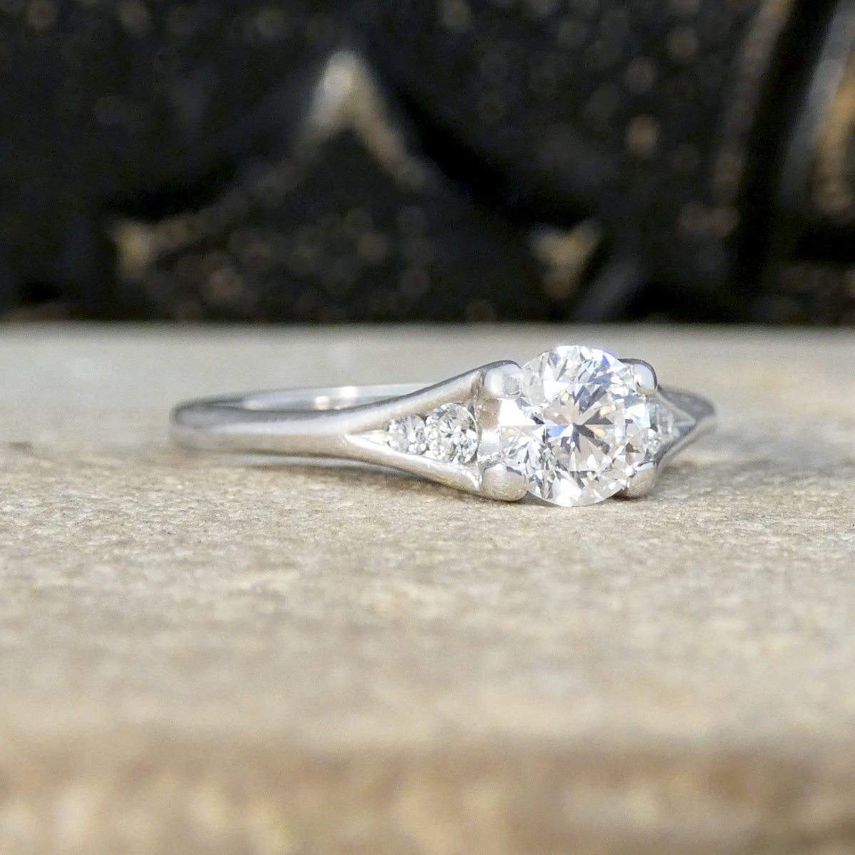 Diamond Solitaire Engagement Ring with Diamond Set Shoulders in 18ct White Gold - Wharfedale Antiques