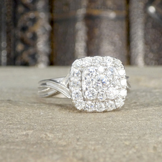 Diamond Cluster Wedfit Engagement Ring in White Gold - Wharfedale Antiques