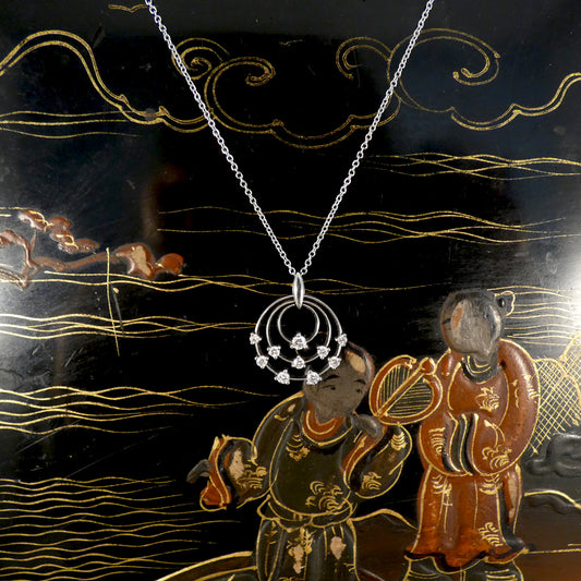 Diamond set Circle Trio Pendant Necklace in 18ct White Gold - Wharfedale Antiques