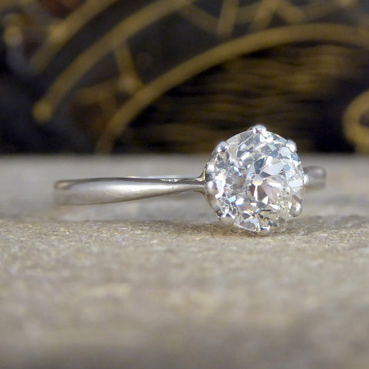 Vintage Old Cut Diamond Solitaire Ring in Platinum - Wharfedale Antiques